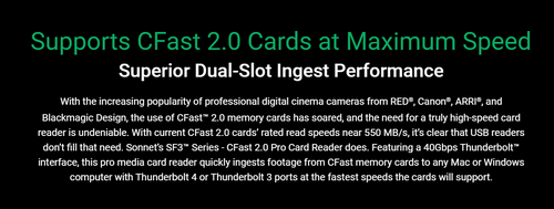 Sonnet SF3 CFast 2.0 Pro Card Reader – Dual-Slot Thunderbolt 3 Sonnet SF3 CFast 2.0 Pro Card Reader – Dual-Slot Thunderbolt 3
